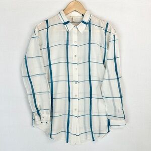 Eileen Fisher Classic Collar Cotton Silk Button Up Blouse Shirt Women’s Size XS